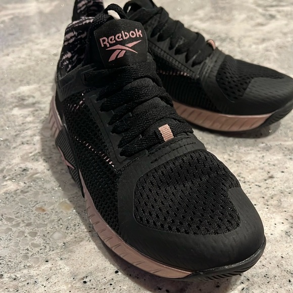 NWOT Reebok Black and Pink Sneakers with Cushioned Sole - Picture 2 of 4